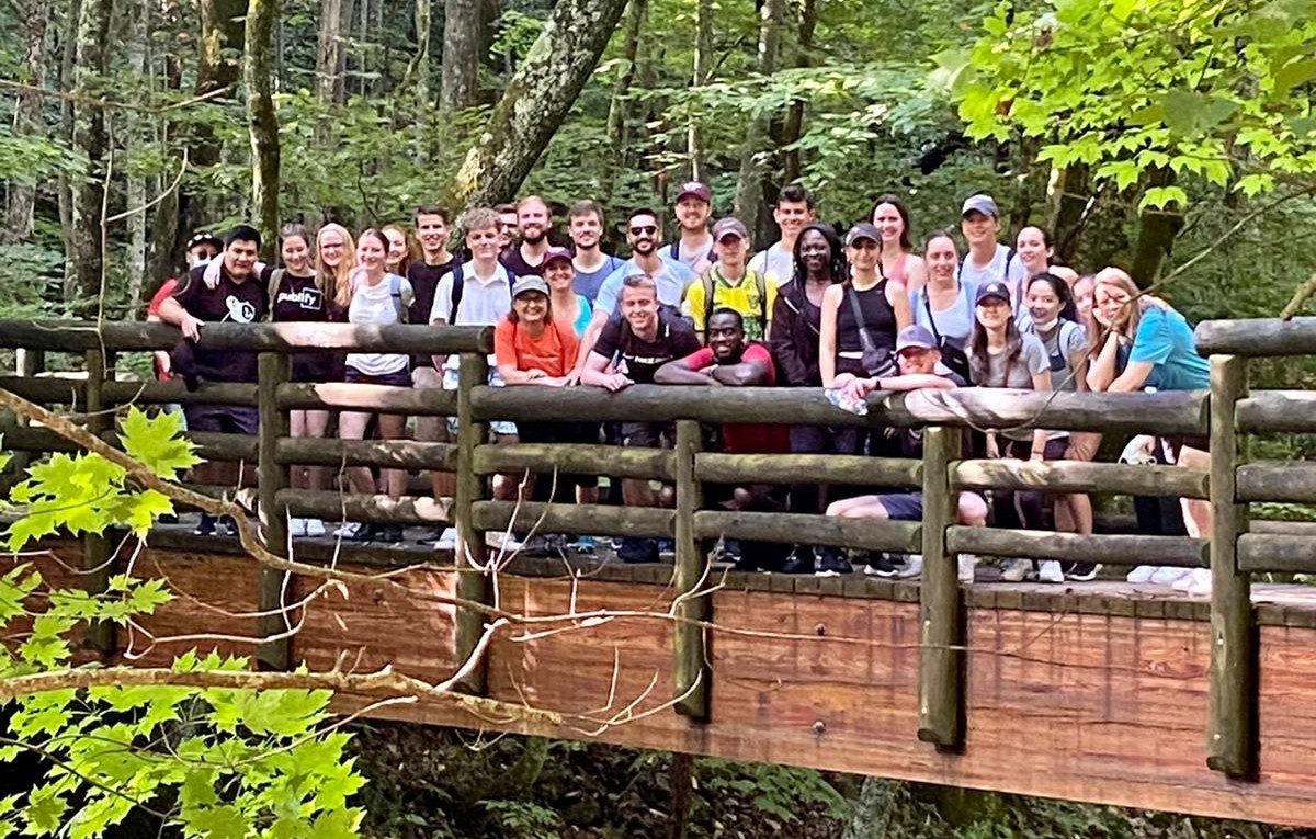 Students on a bridge