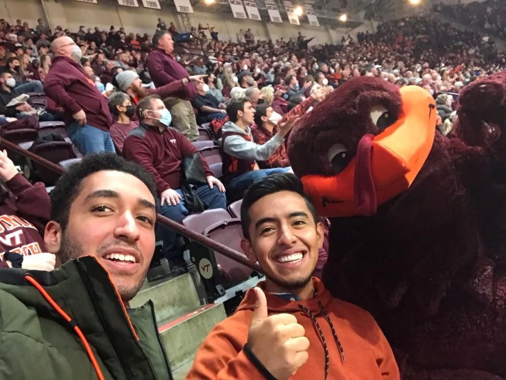 Students with the Hokiebird