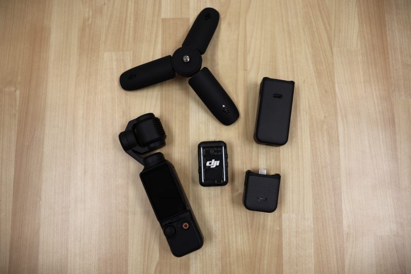 a tripod, battery pack, and recording device